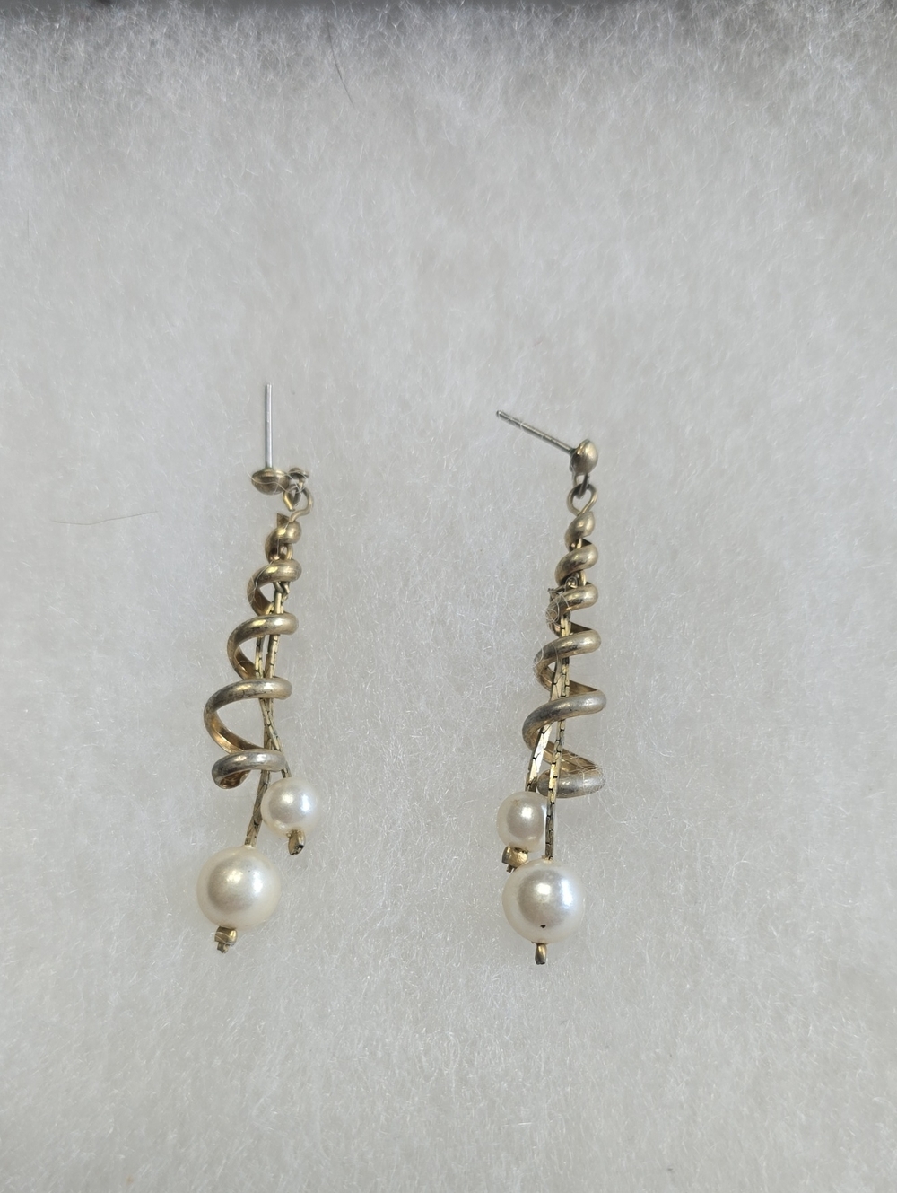 Gold Pearl Spiral Drop Earrings - Women Jewelry